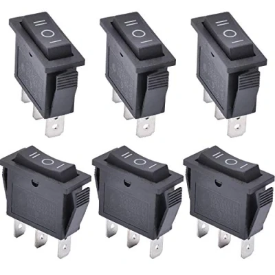 Immagine di APIELE 6 interruttori a levetta, 3 posizioni on/off con interruttore bilanciere SPDT poli, 250 V, 16 A, levetta fai da te KCD3 103 (interruttore nero)