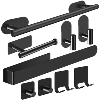 Immagine di Porta Asciugamani Bagno, 9PCS Bagno Adesivo, Appendi in Acciaio Inox SUS304, Argento