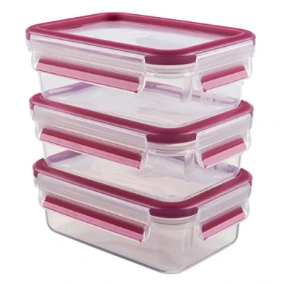 Immagine di Emsa Clip &amp; Close 017032515582 Contenitore Salvafreschezza, Lampone, Set 3 Pezzi da 0.55 l