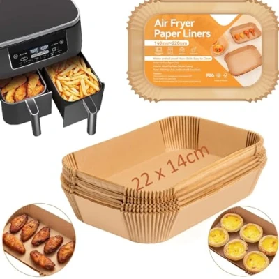 Immagine di Leylve 125 pezzi Carta Forno per Friggitrice ad Aria, 22x14cm, Accessori Aria Calda Compatibili con Ninja AF300EU AF400EU, Princess e Altre Friggitrici a Doppia Zona