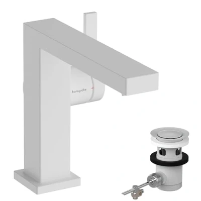 Immagine di hansgrohe Tecturis E Rubinetto per Lavabo con Scarico A Tirante, Risparmio Energetico (Coolstart), Miscelatore Idrico (Ecosmart) Altezza Bocca 110 Mm, Bianco Opaco