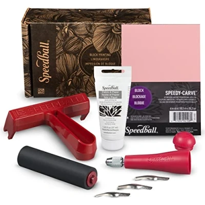 Immagine di Speedball Starter Block Printing Fabric Kit, include tutti gli strumenti per iniziare con la stampa a blocchi Lino Cutting, Super Kit