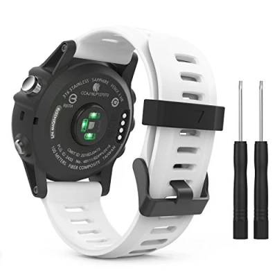 Immagine di MoKo Cinturino Compatibile con Garmin Fenix 3/3 HR/Fenix 5X/5X Plus/Tactix Charlie/Descent Mk1/Quatix 3, Sportivo di Ricambio in Silicone Morbido, Bianco