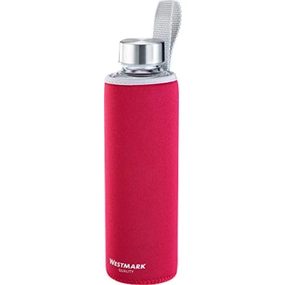 Immagine di Westmark Borraccia, Vetro con stampa, Incl. Fodera protettiva, 550 ml, Vetro/Silicone/Gomma, Senza BPA, Viva, Rosso/Argento/Trasparente, 5272226R