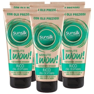 Immagine di Sunsilk Trattamento Intensivo 1 Minute Wow Ricci da Domare Maschera per Capelli con Oli Preziosi Anti Effetto Crespo 6 Flaconi 180ml