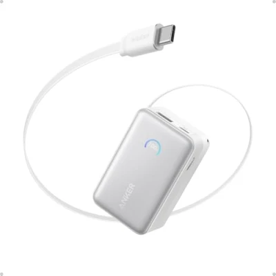 Immagine di Anker Nano Power Bank caricatore portatile da 10000 mAh con cavo retrattile InstaCord 70 cm batteria compatta 45W max, Smart Display, Compatibile iPhone 16/15/14, iPad, Galaxy, Pixel