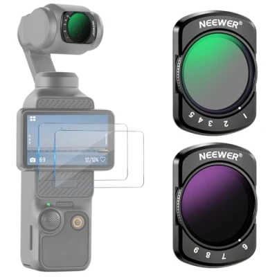 Immagine di Neewer Variable ND2 ND32 &amp; ND64 ND512 Kit compatibile con DJI Osmo Pocket 3 Creator Combo Accessori, filtri a densità neutra limitati, 2 pellicole protettive per schermo, accessori action camera
