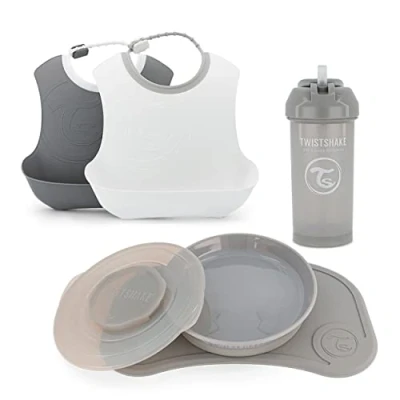 Immagine di Twistshake Messy Free Mealtime Set di Stoviglie, 5 st 1x Tovagliette 31 x 17 cm, Piatto, 2x Bavaglino, Tazza con Cannuccia, 6+ Mesi, Unisex