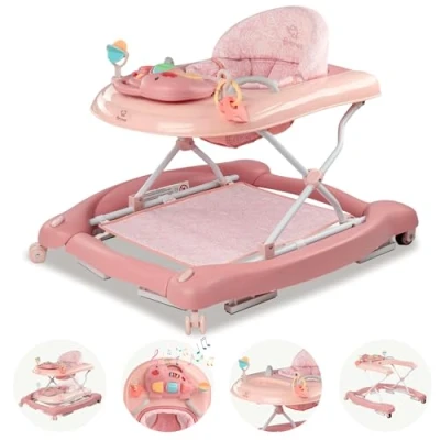 Immagine di BRONEA® 5 in 1 Girello per bambini Baby walker con funzione di dondolo, musica e luce ausilio la deambulazione dei a partire da 6 mesi regolabile altezza pieghevole Rosa