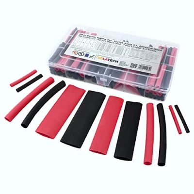 Immagine di Set di 142 pezzi tubo termorestringente 3:1 nero e rosso con colla interna. Lunghezza totale 8,3 m in una scatola pratica. Da ISOLATECH