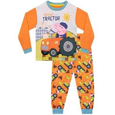 Immagine di Peppa Pig Ragazzi George Pigiama Fattoria Trattore Set di a Maniche Lunghe per Bambini 4 5 Anni Arancione