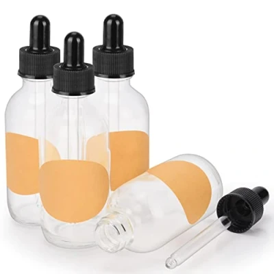 Immagine di stonylab 4 Pack Flaconi Contagocce in Vetro, Flacone Vetro Vuoto con Affusolato, Tappo Interno e Etichetta per Oli Essenziali, Fragranze Aromaterapia (60 ml, Trasparente)