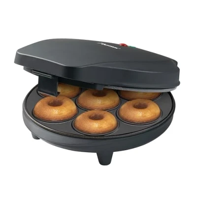 Immagine di Bestron macchina per ciambelle elettrica, Donut Maker 7 piccole, incl. antiaderente &amp; indicatoro luminso, 700 watt, colore: Nero Opaco