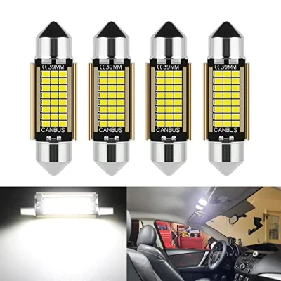 Immagine di 4 pezzi Lampadine C5W LED Festone 38mm 39mm Canbus 12V 6000K Bianco Super Luminoso per Luci Interne Auto e Targa Senza Errori Polarità