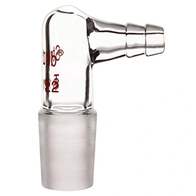 Immagine di Stonylab Adattatore Vuoto/Gas in Vetro a 90 Gradi, di Ingresso Piegato Borosilicato con Giunti Interno 19/22 e Tubo Flessibile per Fornitura Laboratorio