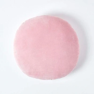 Immagine di HOMESCAPES Cuscino Rotondo 40 cm in Velluto di Puro Cotone Morbido uni Rosa, decoro divano o poltrona