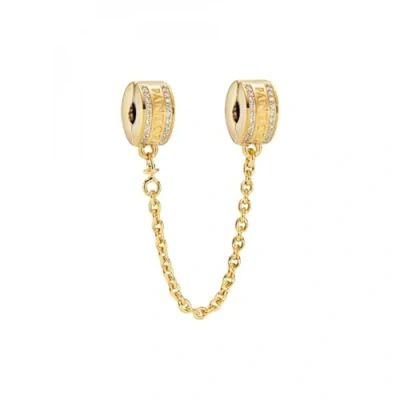 Immagine di PANDORA Signature Catene di sicurezza con logo placcate in oro 14k zirconia cubica trasparente e impugnatura silicone