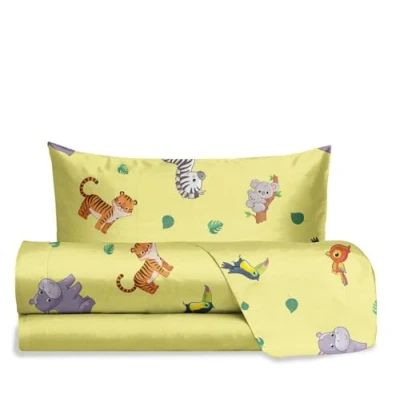 Immagine di hermet Jolly, Set Lenzuola Letto Singolo Jungle, 100% Cotone, Lenzuolo Sopra + con Angoli Federa, Completo Fantasia Cameretta