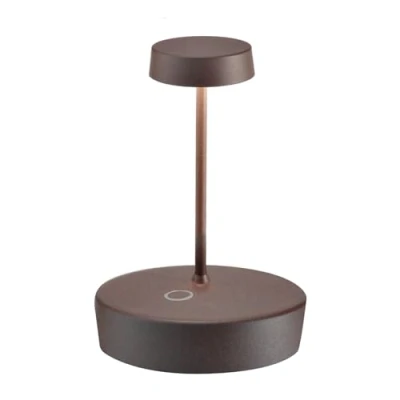 Immagine di Zafferano Lampada Swap Mini, da Tavolo Ricaricabile e Senza Fili con Controllo Touch, Adatta per Salotto ed Esterni, Dimmer a Step, 2200 3000 K, Altezza 14,8 cm, Colore Corten