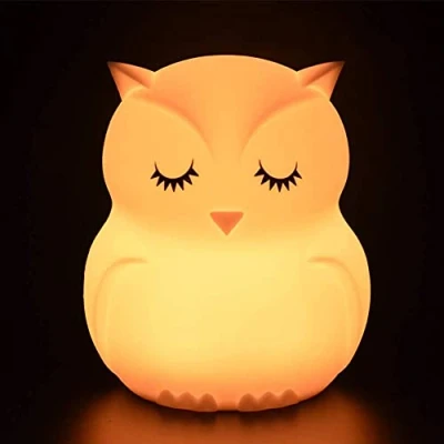 Immagine di Tekemai Luce Notte Bambini, Lampada Notturna, Abat jour per Allattamento, da comodino in silicone 9 colori con telecomando, LED ricaricabile Camera letto/regalo bambini Gufo