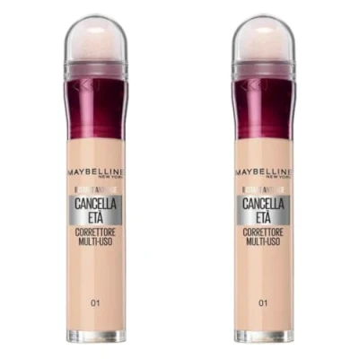Immagine di Maybelline New York Correttore Liquido Il Cancella Età, con Bacche di Goji e Haloxyl, Copre Occhiaie Piccole Rughe, 01 Light, Confezione da 2
