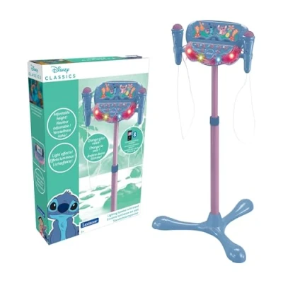 Immagine di Lexibook Stitch, altoparlante luminoso su supporto per bambini, gioco musicale, altezza regolabile, effetti di luce, 2 microfoni inclusi, ingresso MP3, Bluetooth, Blu, S160D
