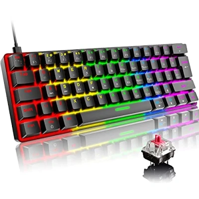 Immagine di FELiCON x ZIYOU LANG T60 Tastiera da gioco meccanica al 60%, Gaming Cablata Type C, Compact 62 Tasti, 19 RGB Rainbow Chroma Retroilluminato, Red Switch Mechanical Keyboard per PC Mac Nero