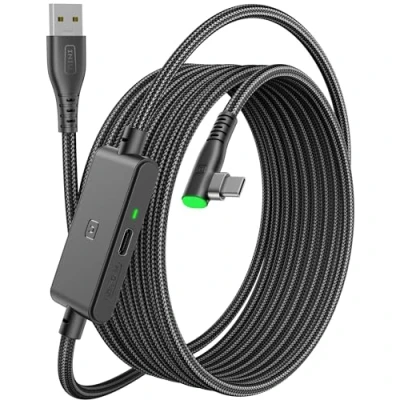 Immagine di INIU cavo di collegamento da 5 m con porta ricarica separata, VR per Oculus Meta Quest 3/2/1/Pico 4 Pro e custodia Steam PC VR, USB 3.0 ad alta velocità trasferimento dati