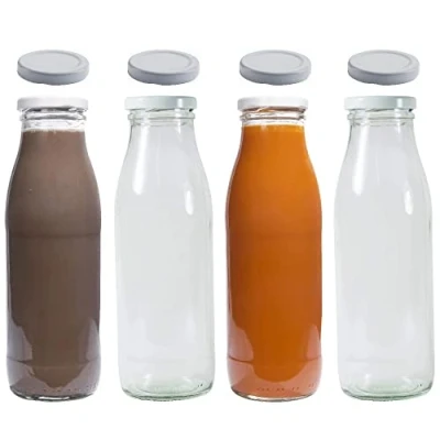 Immagine di 4 bottiglie di vetro da 500 ml, con 8 coperchi, colore bianco, etichette incluse