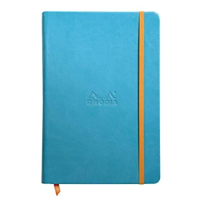 Immagine di RHODIA 118747C Taccuino Rigido turchese A5 a righe 192 pagine Carta Clairefontaine Avorio 90 g/m Segna pagina, Chiusura con elastico Copertina Simil Cuoio Collezione Rhodiarama