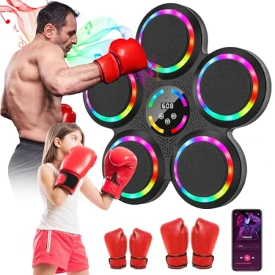 Immagine di Music Boxing Machine, Intelligente Macchina da Boxe Musicale con 2 Guanti, 9 Velocità e Conteggio Automatico, Modalità Allenamento, Scatole di Musica Elettronica Attrezzatura per Adulti Bambini