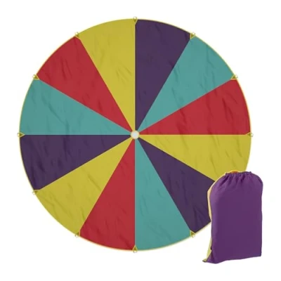 Immagine di Relaxdays Ø 6m Gioco Paracadute Arcobaleno, 12 Maniglie, Telo Ludico per Bambini, Giocattolo Didattico XXL, Multicolore, Poliestere