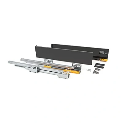 Immagine di Emuca Kit cassetto Cucina o Bagno con Guide ad Estrazione Totale e Chiusura Soft, Altezza 105mm profondità 350mm, Grigio antracite