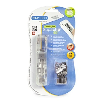 Immagine di Rapesco RC4025SS Supaclip 40 Dispenser di Mollette Trasparente e 25 in Acciaio Inossidabile