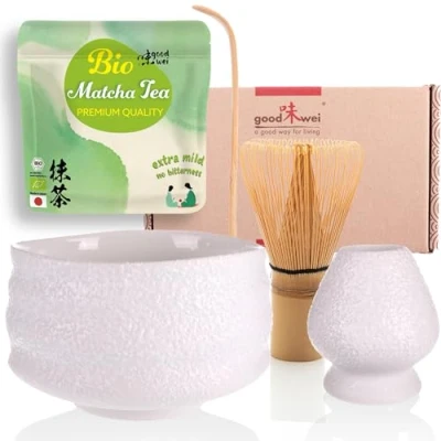 Immagine di Set di Matcha Completo Tazza Cerimoniale con frusta e cucchiaio incl. Tè Biologico Giapponese (Miyuki)