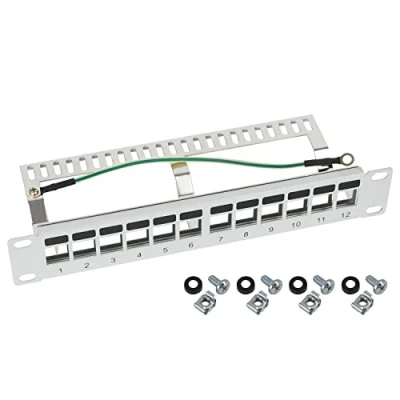 Immagine di HMF 63346 07 STP Keystone Pannello patch per server 10&quot; 1U 12 porte RJ45 schermate grigio chiaro