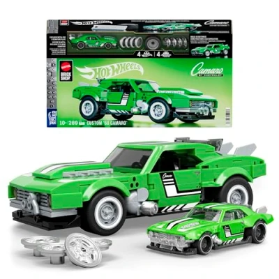 Immagine di ​​Mattel Brick Shop Hot Wheels Custom ’68 Camaro Serie Speed, set da costruire con 289 pezzi, dettagli realistici e adesivi per personalizzare l&#039;auto, 10+ anni, JFT16