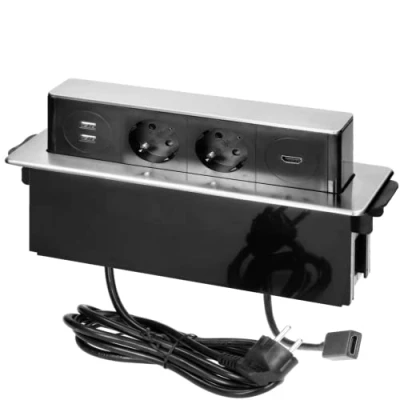 Immagine di ORNO OR GM 9014 Presa Multipla 3 vie con 2 x USB 3680W Predisposte per il Collegamento Cavo Schuko da m di Lunghezza, Colore: Nero e Argento (3 slot HDMI)