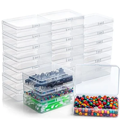 Immagine di BELLE VOUS Scatole Plastica con Coperchio Incernierato Porta Minuteria (24pz) Scatola Trasparente L11,5 x P8,5 A2,8 cm Contenitori per Pillole, Perline e Gioielli