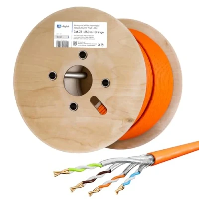 Immagine di HB DIGITAL, cavo di rete, cat.7A, LAN, installazione AWG 23/1, in rame, professionale S/FTP, PIMF, LSZH, senza alogeni, approvato RoHS, Ethernet, dati, 10 Gbit, 1000 MHz