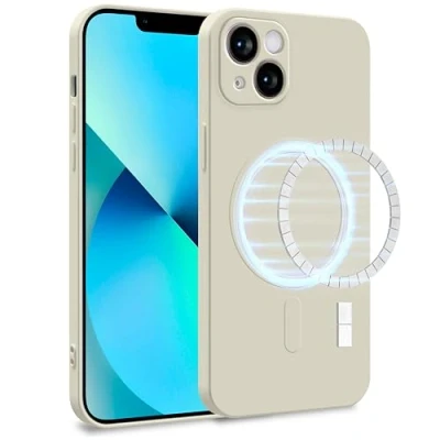 Immagine di MyGadget Cover [ MagSafe ] per Apple iPhone 13 Custodia in Silicone Morbido a Doppio Strato Case con Protezione Fotocamera &amp; Fodera Interna Antigraffio Bianco Latte