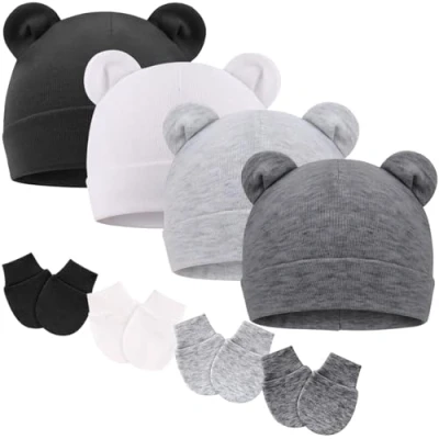 Immagine di DRESHOW Neonato Bambino Berretto e Guanti per Accessori Set Cappellino Ragazzi Ragazze Cotone 0 6 Mesi