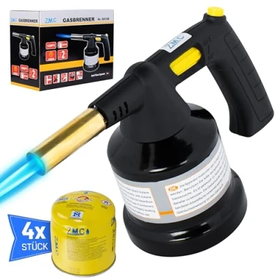 Immagine di Z.M.C bruciatore a gas 1,3 kW + 4 cartucce da 190 g, flamber fino 1350 C, bunsen per bruciatore, cucina con fiamma regolabile, accensione