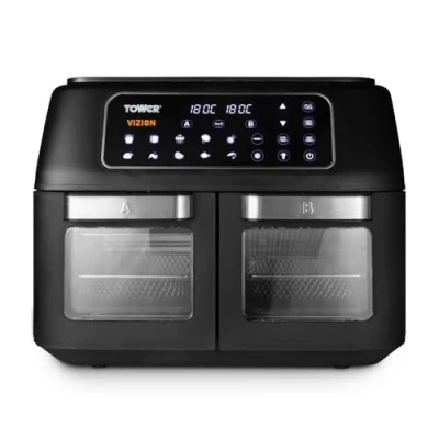 Immagine di Tower T17102 Vortx Vizion Forno ad Aria/Friggitrice Aria a Doppio Scomparto con Pannello Touch Digitale, 11 L, Nero