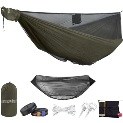 Immagine di onewind amaca da campeggio 3,4 m con rete per insetti, doppia portatile zanzariera, zaino regolabile Ridgeline cinghie alberi campeggio, escursionismo, in
