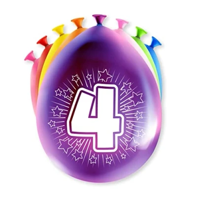 Immagine di PD Party 7036504 Happy Festa Palloncini Naturale Gomma (Latex) Compleanno Celebrazione 4 Anni, Pacchetto di 8, Multicolore, 30cm Lunghezza x Larghezza Altezza