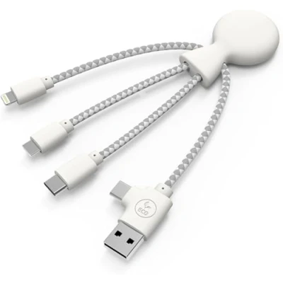 Immagine di Xoopar Cavo Octopus Multi USB 4 In 1 Caricatore Universale Plastica Riciclata USB, C, Lightning, Micro Compatibile Con Tutti Gli Smartphone Mr Bio Bianco