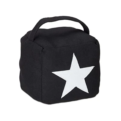 Immagine di 6x Fermaporta in Stoffa a Pavimento, Sacchetto con Stella, Alto, Manico, HxLxP: 20 x 15 cm, Nero