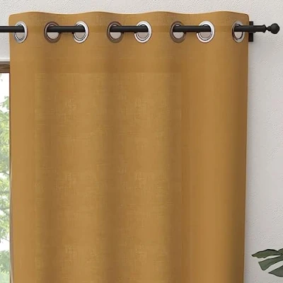 Immagine di Soleil d&#039;ocre Panama Tenda con occhielli, in puro cotone, Giallo (Senape), 140 x 300 cm