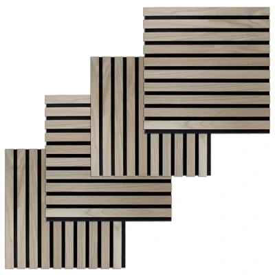 Immagine di PROVISTON Set di 4 pannelli acustici da parete 3D, 400 x 21 mm, lamelle in legno MDF impiallacciate colore rovere naturale, base feltro come materiale supporto